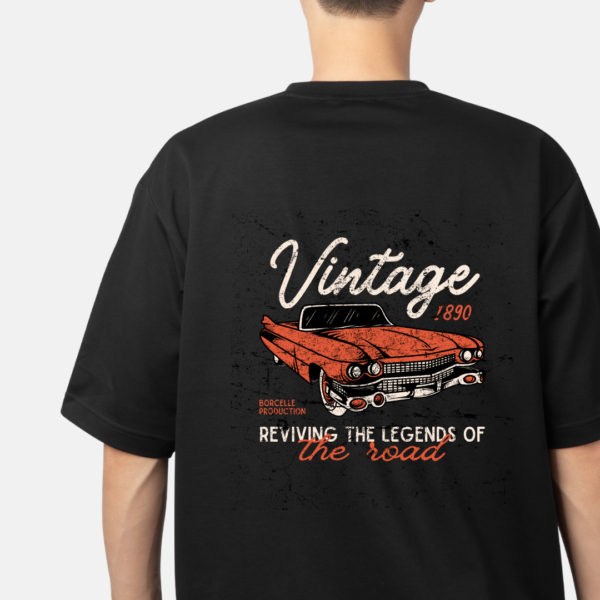 Men’s Vintage Car Back Print T-Shirt - Black