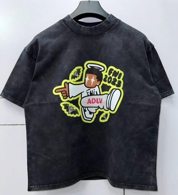 Men’s Vintage Wash Cartoon Print Drop Shoulder T-Shirt