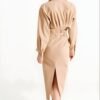 Women’s Belted Zip-Front Shirt Midi Dress