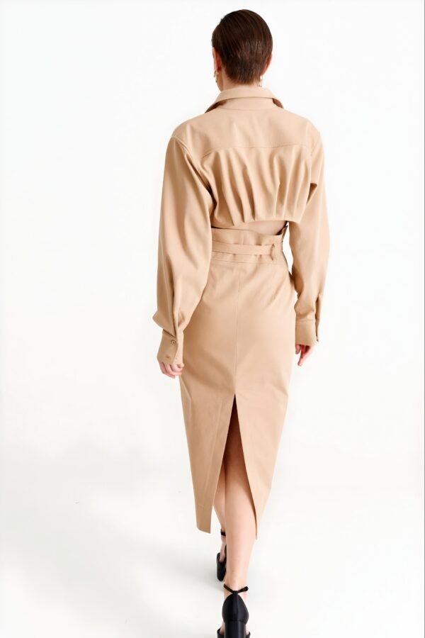 Women’s Belted Zip-Front Shirt Midi Dress